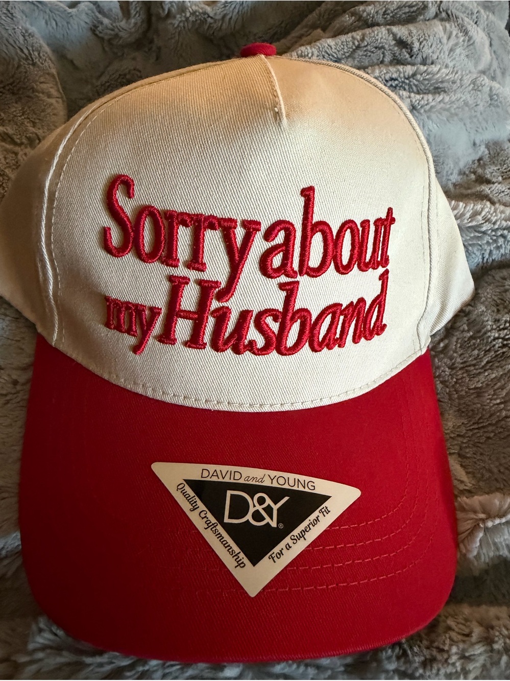 David and Young 'Sorry About My Husband' Red and tan  SnapBack hat NWT